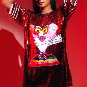 Shop Akira Pink Panther sequin shirt dress!